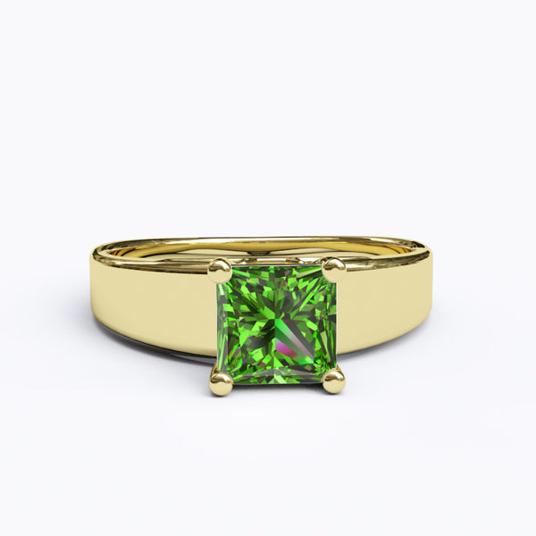 Solitaire Gold Engagement with 1ct Princess Cut Emerald - 01SG05E
